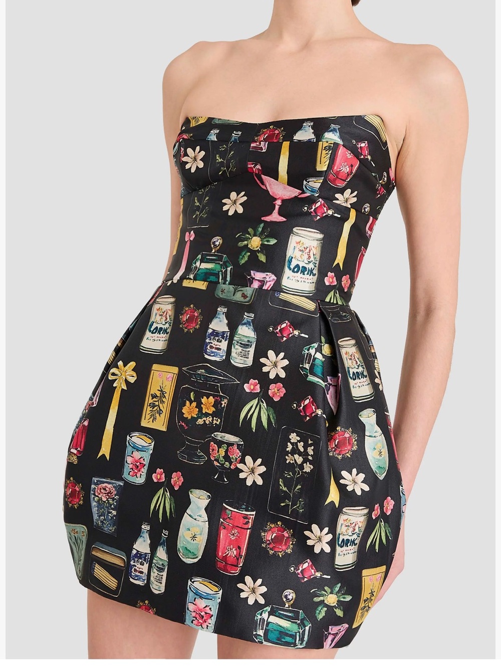 Amanda Uprichard Medium Bowery Dress Black Treasure Print Strapless Mini Dress - Picture 4 of 5